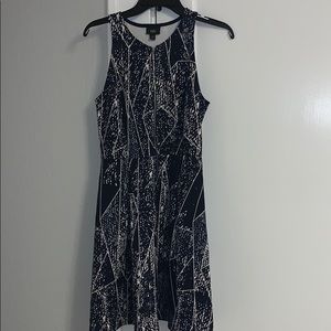 navy and white fit and flare dress